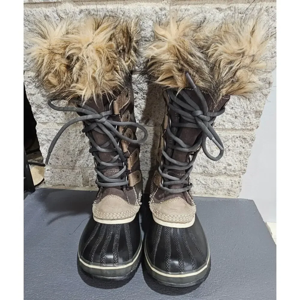 Sorel Joan of Arctic Winter Boots, Faux Fur, Snow Waterproof, Lace, Womens Sz 7